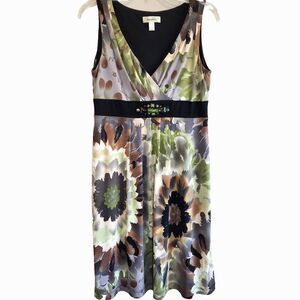 Dress Barn Crossover V Neck Sleeveless Colorful Floral Pleats Beads  Dress‎ Sz 4